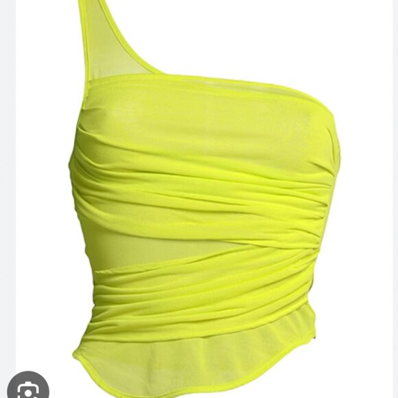GAUGE81 y2k one shoulder semi sheer draped neon yellow top XS - Picture 2 of 2